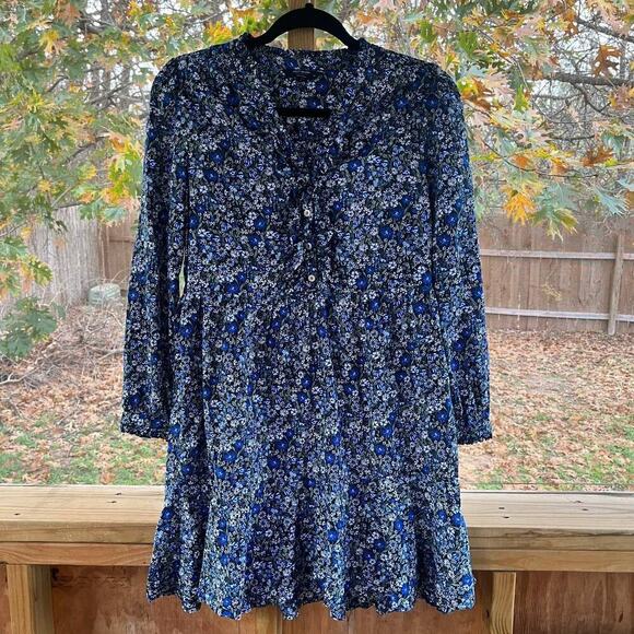 Lucky Brand Blue Floral Long Sleeve Mini Dress Size XS - Picture 1 of 11